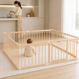 Lucellia® Prime Wood - Grondbox Baby - Speelbox & Kinderbox Hout – Vast Model – Slim Kliksysteem – Beige Connectoren – Verstelbaar 120x160 cm – EU Gecertificeerd