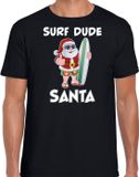 Bellatio Decorations Surf dude Santa fun Kerstshirt / Kerst t-shirt zwart voor heren