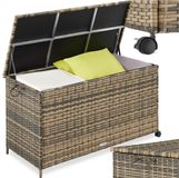 Tectake Coffre de rangement en osier - 253 L - Coffre à coussins d'extérieur - Coffre de jardin - 116 x 54 x 64 cm - Beige