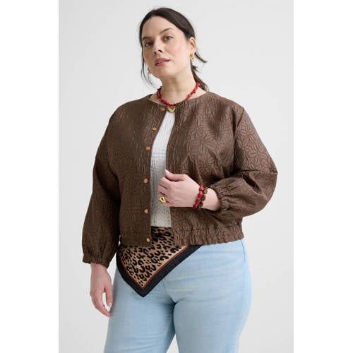 GREAT LOOKS jacquard bomberjack met bloemenmotief bruin