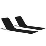 vidaXL Strandmatten - Inklapbaar - 2 stuks - Staal en Stof - Zwart