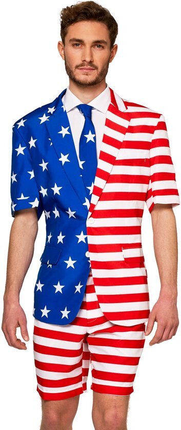 Suitmeister USA Flag - Heren Zomer Kostuum - Maat L Inclusief Colbert, Pantalon & Stropdas