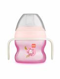 MAM Eerste babybeker voor baby's vanaf 4 maanden, 150 ml, asymmetrische siliconen lekbescherming, gemakkelijk te accepteren, met lichtgevende handgrepen in het donker, roze, 1 stuks