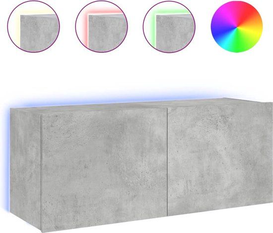 vidaXL Tv-wandmeubel met LED-verlichting 100x35x41 cm betongrijs