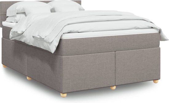 vidaXL Boxspring met matras stof taupe 140x200 cm