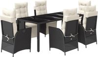 vidaXL 7-delige tuinset met kussens, zwart, van polyrotan