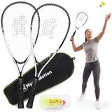 HyperMotion Badmintonracket – Racket voor volwassenen van staal met Oxford-tas – badmintonset complete outdoor spellen 0,75 kg 10+
