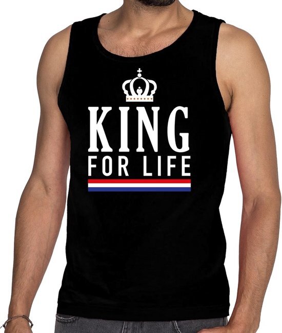 Bellatio Decorations Zwart King for life tanktop / mouwloos shirt - Singlet voor heren - Koningsdag kleding L