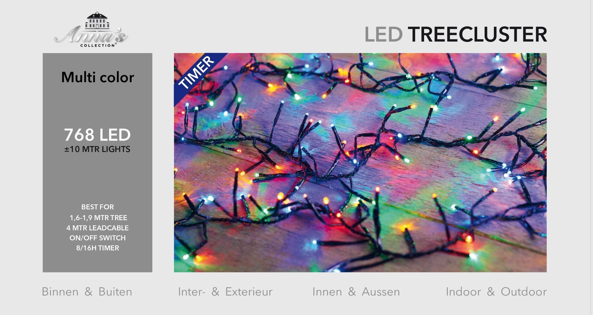 Anna's Collection 1,6-1,9 meter treecluster 768 LED multi met timer