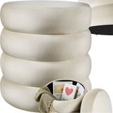 tectake® Poef met Opbergruimte - Scandi Hocker met Fluweelstof - Ronde Kruk - Opbergpoef met Deksel - Opbergkruk met Opslagruimte - Voetbank - Creme