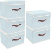 Famanu Opvouwbare Opbergdoos met Deksel, Stof, Afwasbaar, Opbergbak met Deksel, 38x25x25 cm, Set van 5, Aqua