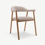 Bjorn Chaise de salle à manger avec accoudoirs, tissu beige, bois naturel