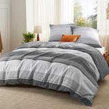 Housse de couette unie - Rayé gris - 240 x 220 cm