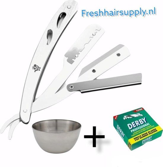 RVS Scheermes Mannen - 100 Derby Premium Mesjes & Scheerkom - Klassiek Open Scheermes