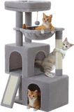 Arbre à chat 104 cm avec 2 cavités spacieuses pour chats d'intérieur, hamac, griffoir et balle de jeu - Gris
