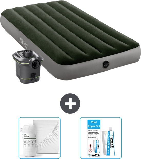 Intex Luchtbed - 1-Persoons - 99 x 191 x 25 cm - Groen - Inclusief hoeslaken en reparatieset