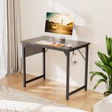 NEWBULIG Home Office Bureau met plank en hoofdtelefoonhaak, eenvoudige moderne computerwerkplek, zwart, 84 cm