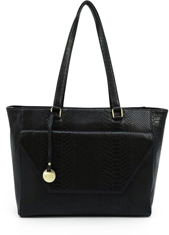 MŌSZ Leren laptoptas dames 15.6 inch - zwart slangenprint