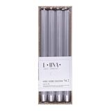 DONAU HOME Set lange staafkaarsen, geribbeld, zilver, 4 stuks, 30 x Ø 2,25 cm, ongeparfumeerd, geribbelde staafkaarsen, tafelkaarsen ter decoratie in de woonkamer, badkamer, 10 uur brandduur