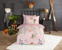 Bonjour les enfants Good Morning dekbedovertrek lamas - 1 persoons 140x200/220 cm - Roze - 100% Katoen flanel