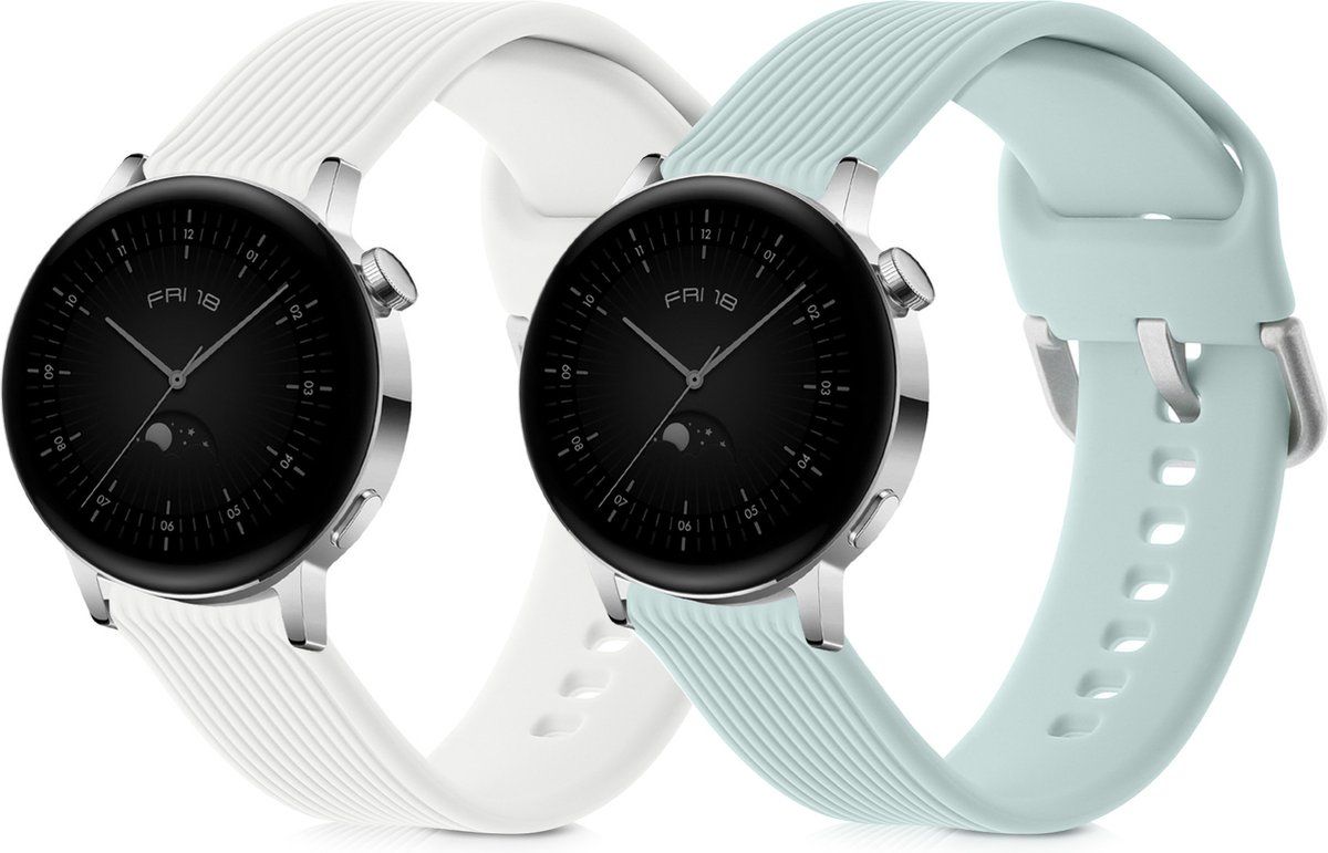 kwmobile 2x armband voor Huawei Watch GT 3 Pro (43mm) / Watch GT 3 (42mm) - Bandjes voor fitnesstracker - wit / pastelgroen
