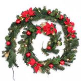 WeRChristmas Pre-Lit Versierde Garland Verlicht met 40 Warm Wit LED Lights, 9ft - Rood/Goud