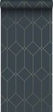 ESTAhome behang art deco motief donkerblauw en goud