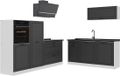 Vicco Complete keukeneenheid R-Line, Antraciet landelijk/Wit, 220 cm antraciet werkblad