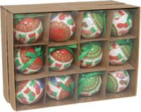 Gerimport Boules de Noël décorées - 24 pièces - 7,5 cm - rouge/vert/blanc - plastique