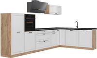 Vicco Hoekkeuken R-Line, Wit landelijk/Goudkleurig Eiken, 347 x cm antraciet werkblad
