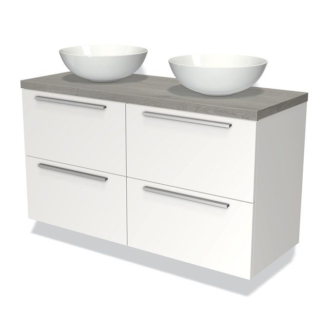 Maxaro Badkamermeubel Modulo Plato 120cm Mat Wit 4 Lades Grijs Eiken