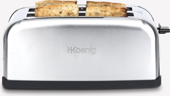 H.KOENIG Toas28 broodrooster met lange sleuf met extra brede gleuf, 7 warmtestanden, 3 functies, geschikt voor boerenbrood, 4 toasts of baguette, roestvrij staal, zilver