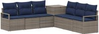 vidaXL Bankstel 2 zitplaatsen Grijs en Marineblauw Poly Rattan en Staal