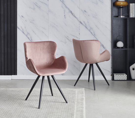 Colenis Anabella Eetkamerstoel - Set van 2 - Roze - Velvet - Industrieel - Met armleuning