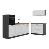 Vicco Complete keukeneenheid "R-Line", Wit landelijk/Antraciet 220 cm
