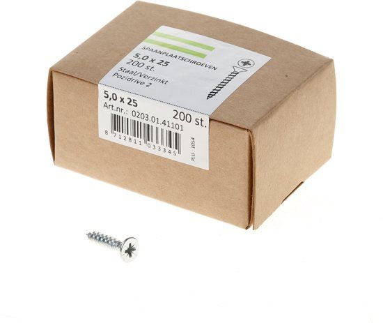 Hoenderdaal Spaanplaatschroef verzinkt platkop pz-2 5.0X25 voldraad (200)