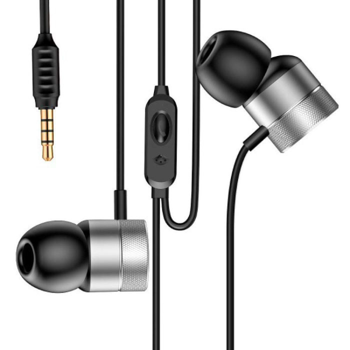 BASEUS Oordopjes met Microfoon en One Button Control - 3 5mm AUX Oortjes Wired Earphones Oortelefoon Zilver