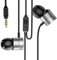 BASEUS Oordopjes met Microfoon en One Button Control - 3 5mm AUX Oortjes Wired Earphones Oortelefoon Zilver