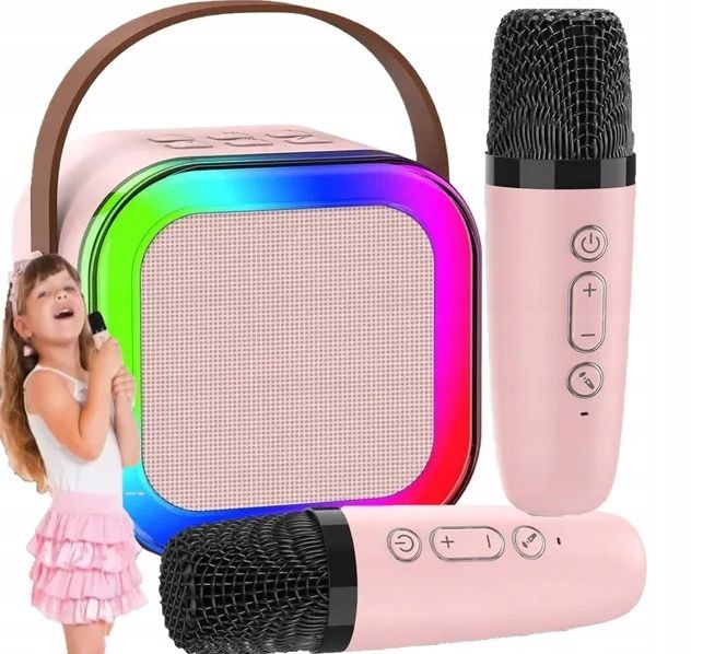 R2 INVEST CARAOKE KIT DRAADLOOS DRAAGBAAR 2x MICROFOON + BLUETOOTH RGB-LUIDSPREKER