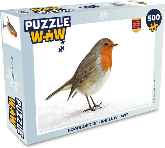 MuchoWow Puzzel Roodborstje - Sneeuw - Wit - Legpuzzel - Puzzel 500 stukjes - Sinterklaas cadeautjes - Sinterklaas voor grote kinderen