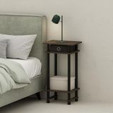 Furinno Hoog nachtkastje met bak, bewerkt hout, Columbia walnoot/zwart/donkerbruin, 2-pack, kunststof palen