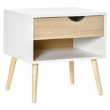 HOMCOM Nachtkastje Met Lade En Plank, Voor Slaapkamer, Wit | Moderne Bijzettafel Voor Woonkamer