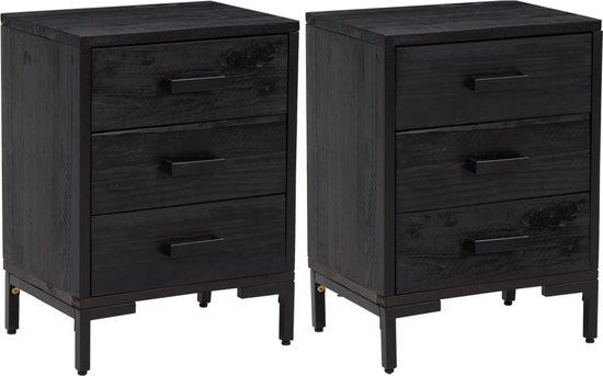 vidaXL Nachtkastjes - Set van 2 - Massief Grenenhout - Zwart