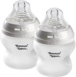 Tommee Tippee Natural Start glazen babyflessen met siliconecoating - set van 2 x 150ml baby flessen - extra lage toevoersnelheid 0m+