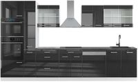 Vicco R-Line Keukenblok – 350 cm met hoge kast, WB Antraciet Antraciet hoogglans/wit