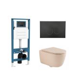 QeramiQ Dely Swirl Toiletset - inbouwreservoir Qeramiq Flush - slim zitting - metaal mat zwarte bedieningsplaat - ronde knoppen - beige