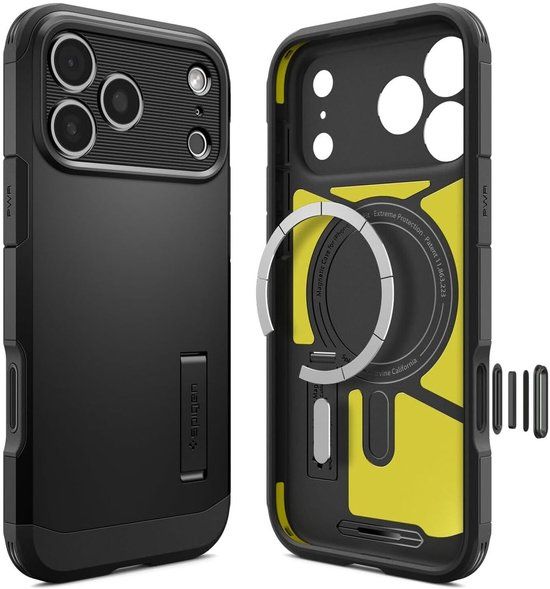 Spigen Tough Armor T MagFit - Hoesje Geschikt voor Apple iPhone 17 Pro - Compatibel met MagSafe - Back Cover met Standaard - Zwart