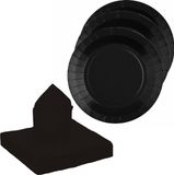 Santex feest/verjaardag servies set - 10x bordjes/25x servetten - zwart - karton