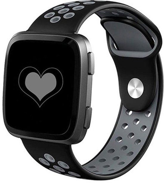 By Qubix Qubix Fitbit Versa Bandjes - Zwart + Grijs - Large - Rubber Sportbandje