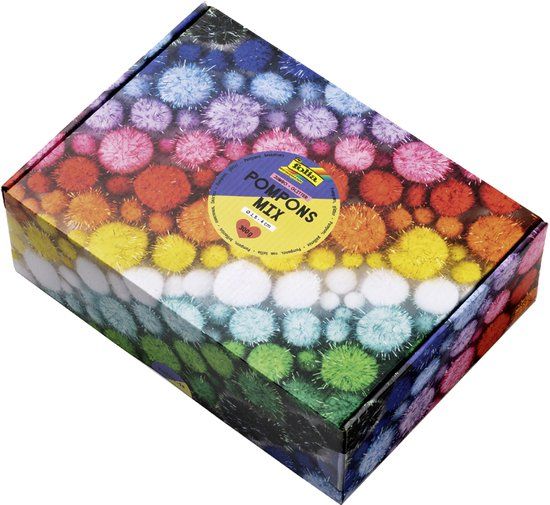 Folia Pompons mix glitter XL box, 300 g, gesorteerd